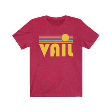 Buy heather-red Vail, Colorado T-Shirt - Retro Sunrise Adult Unisex Vail T Shirt