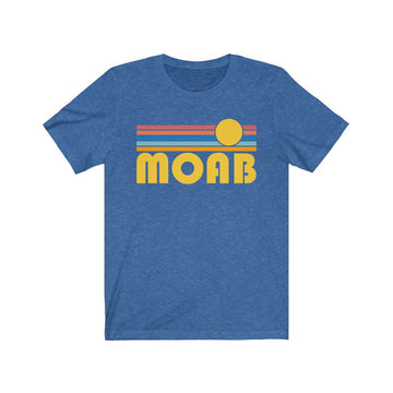 Buy heather-true-royal Moab, Utah T-Shirt - Retro Sunrise Adult Unisex Moab T Shirt