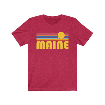 Buy heather-red Maine T-Shirt - Retro Sunrise Adult Unisex Maine T Shirt