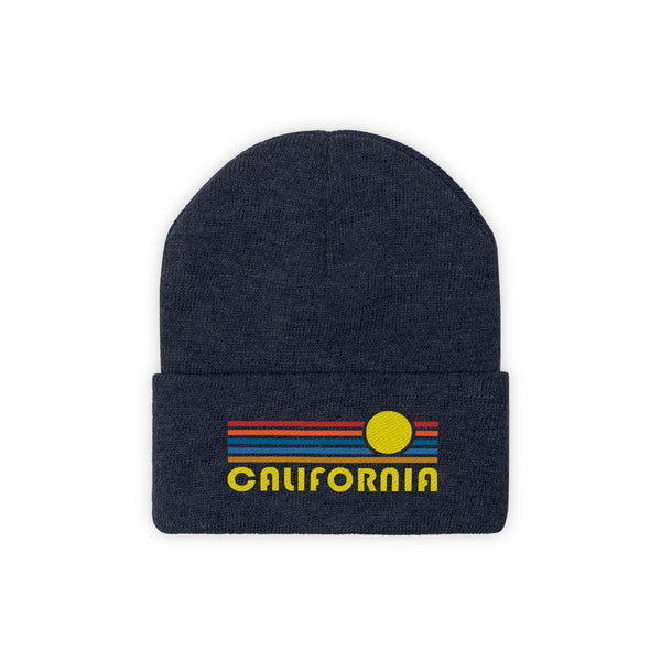 California Beanie - Adult Embroidered Retro Sunset California Knit Hat