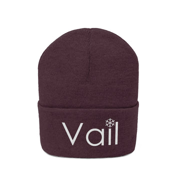 Vail, Colorado Knit Beanie - Adult Embroidered Snowflake Vail Knit Hat - 0