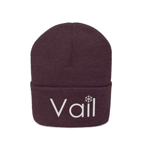 Vail, Colorado Knit Beanie - Adult Embroidered Snowflake Vail Knit Hat