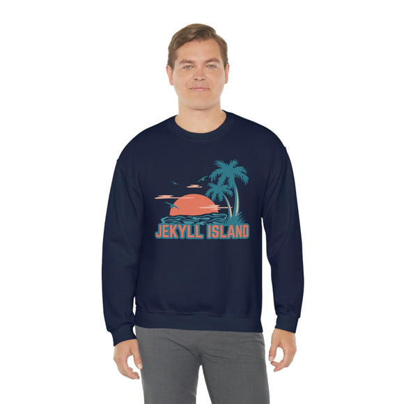 Jekyll Island, Georgia Sweatshirt - Unisex Retro Palm Tree Crewneck Jekyll Island Sweatshirt