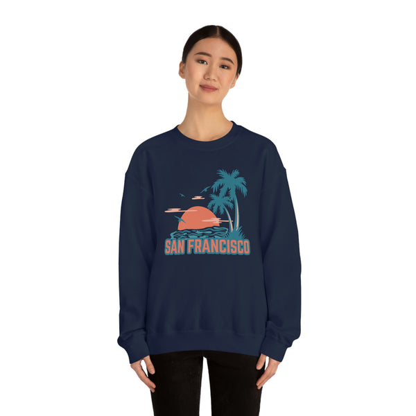 San Francisco, California Sweatshirt - Unisex Retro Palm Tree Crewneck San Francisco Sweatshirt