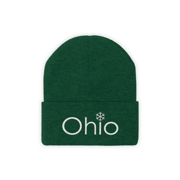 Buy hunter-green Ohio Knit Beanie - Adult Embroidered Snowflake Ohio Knit Hat