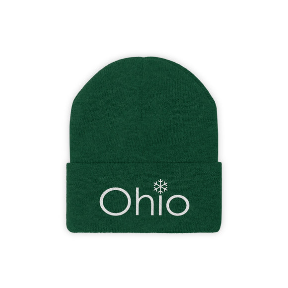Ohio Knit Beanie - Adult Embroidered Snowflake Ohio Knit Hat