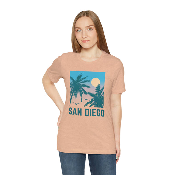 San Diego, California T-Shirt - Retro Palm Tree & Beach Unisex San Diego Shirt