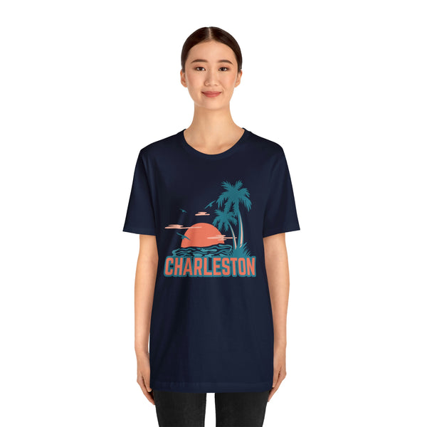 Charleston, South Carolina T-Shirt - Retro Palm Tree & Beach Unisex Charleston Shirt