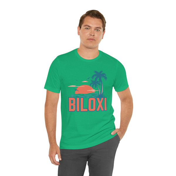 Biloxi, Mississippi T-Shirt - Retro Palm Tree & Beach Unisex Biloxi Shirt