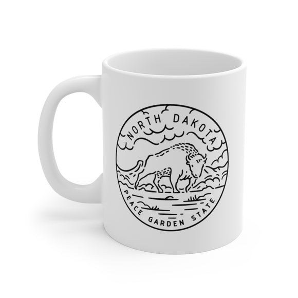 North Dakota Mug - State Design White Ceramic North Dakota Mug (11oz & 15oz)