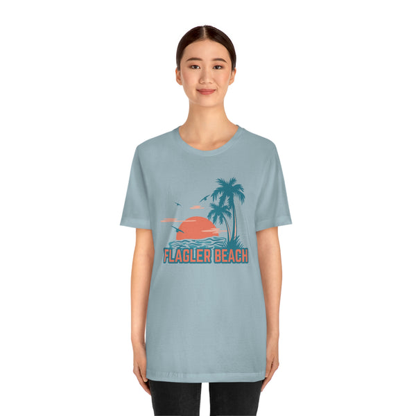 Flagler Beach, Florida T-Shirt - Retro Palm Tree & Beach Unisex Flagler Beach Shirt