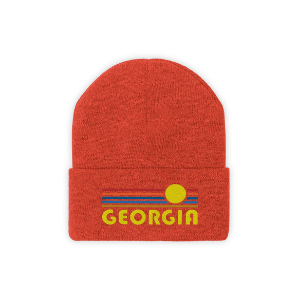 Georgia Beanie - Adult Embroidered Retro Sunset Georgia Knit Hat