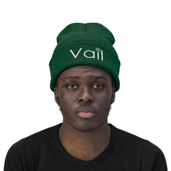 Vail, Colorado Knit Beanie - Adult Embroidered Snowflake Vail Knit Hat