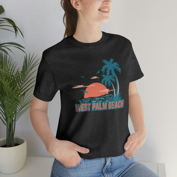 West Palm Beach, Florida T-Shirt - Retro Palm Tree & Beach Unisex West Palm Beach Shirt