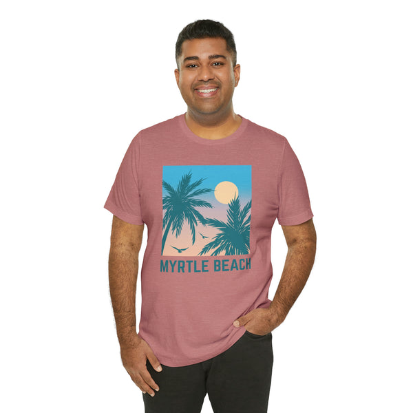 Myrtle Beach, South Carolina T-Shirt - Retro Palm Tree & Beach Unisex Myrtle Beach Shirt