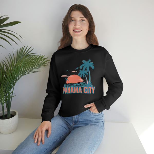 Panama City, Florida Sweatshirt - Unisex Retro Palm Tree Crewneck Panama City Sweatshirt