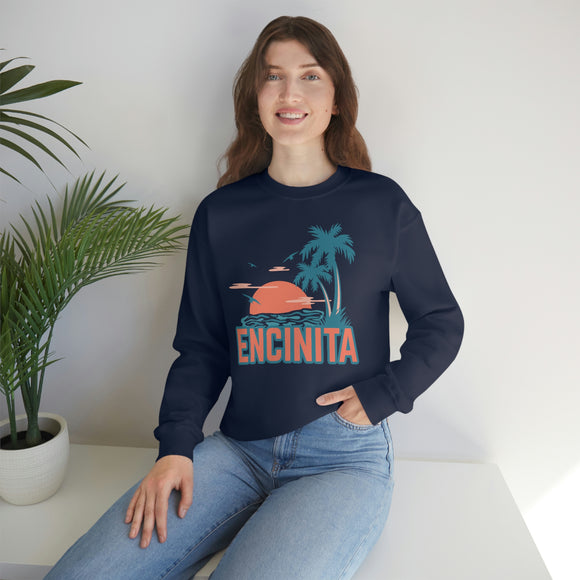 Encinitas, California Sweatshirt - Unisex Retro Palm Tree Crewneck Encinitas Sweatshirt
