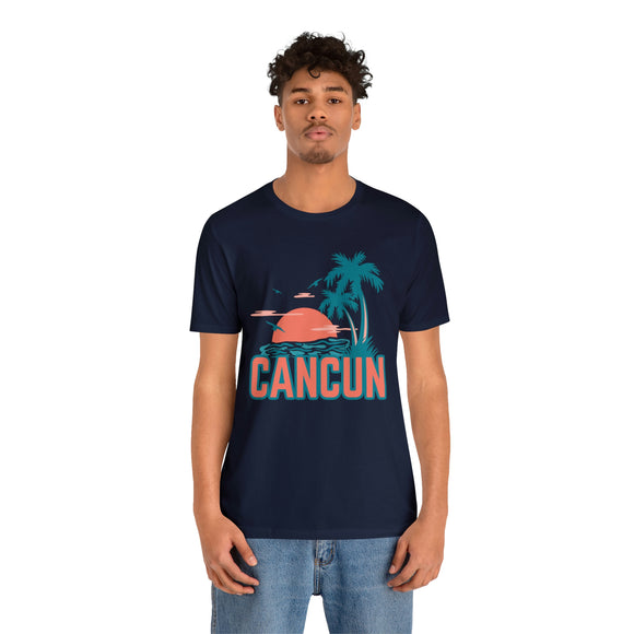 Cancun, Mexico T-Shirt - Retro Palm Tree & Beach Unisex Cancun Shirt