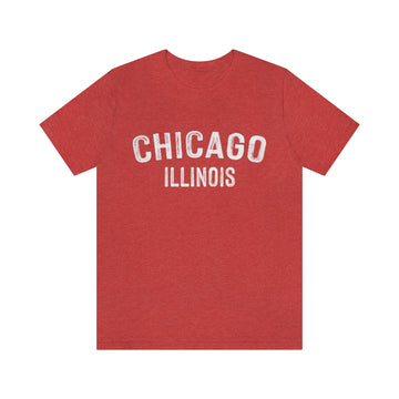 Buy heather-red Chicago, Illinois Shirt - Paint Text Unisex Chicago T-Shirt