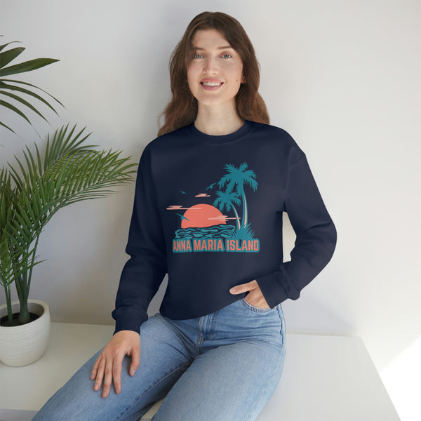 Anna Maria Island, Florida Sweatshirt - Unisex Retro Palm Tree Crewneck Anna Maria Island Sweatshirt