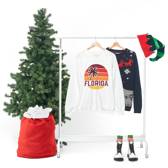 Florida Sweatshirt - Unisex Retro Palm Tree Florida Crewneck Sweatshirt