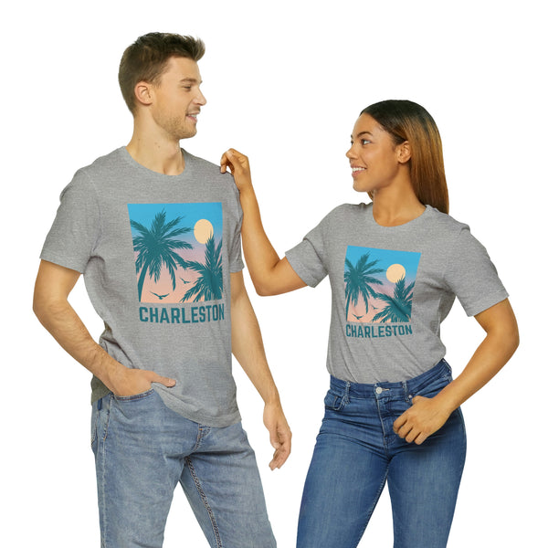 Charleston, South Carolina T-Shirt - Retro Palm Tree & Beach Unisex Charleston Shirt