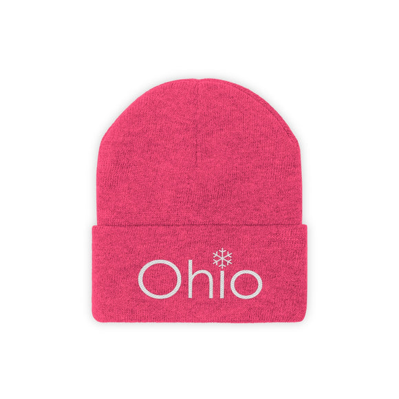 Ohio Knit Beanie - Adult Embroidered Snowflake Ohio Knit Hat