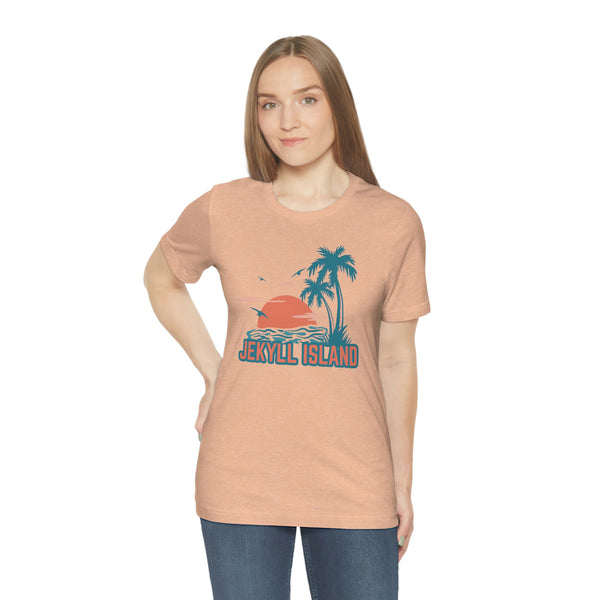 Jekyll Island, Georgia T-Shirt - Retro Palm Tree & Beach Unisex Jekyll Island Shirt