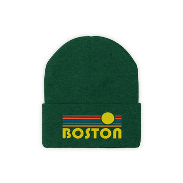 Buy hunter-green Boston, Massachusetts Beanie - Adult Embroidered Retro Sunset Boston Knit Hat