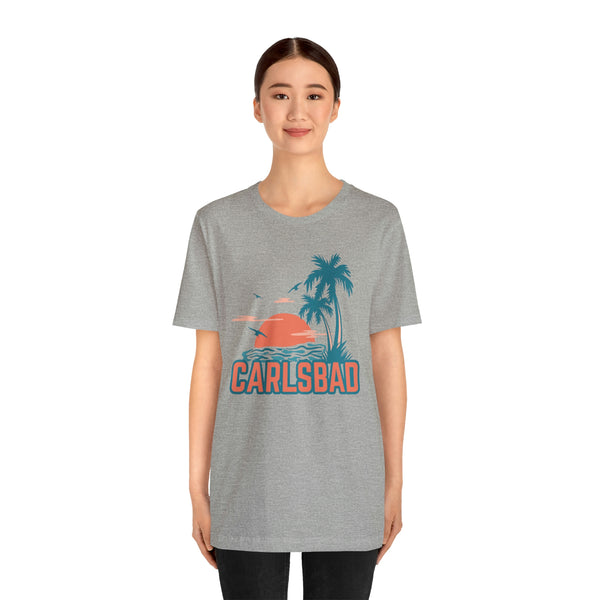 Carlsbad, California T-Shirt - Retro Palm Tree & Beach Unisex Carlsbad Shirt