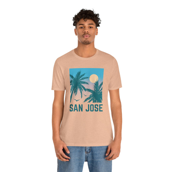 San Jose, California T-Shirt - Retro Palm Tree & Beach Unisex San Jose Shirt