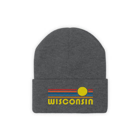Wisconsin Beanie - Adult Embroidered Retro Sunset Wisconsin Knit Hat