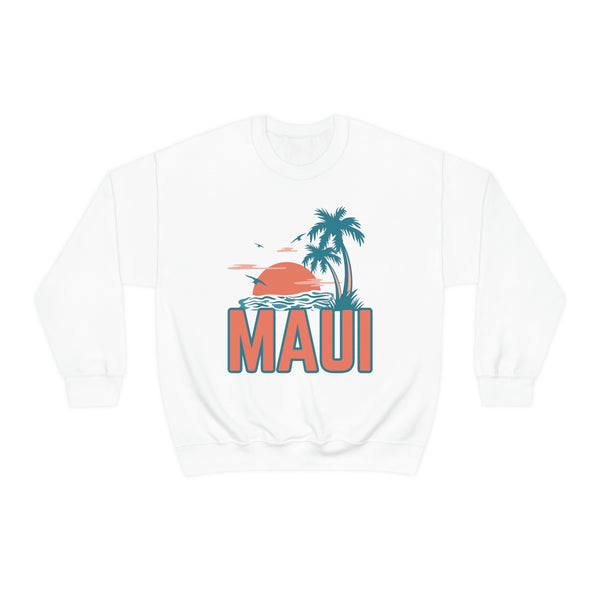 Maui, Hawaii Sweatshirt - Unisex Retro Palm Tree Crewneck Maui Sweatshirt