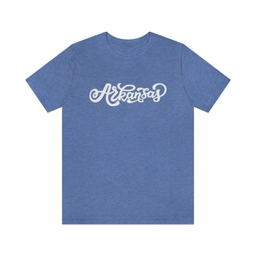 Buy heather-columbia-blue Arkansas T-Shirt - Hand Lettered Unisex Arkansas Shirt