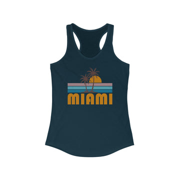 Buy solid-midnight-navy Miami, Florida Women's Tank - Retro Palm Tree Women's Racerback Miami Tank Top