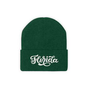 Buy hunter-green Florida Beanie - Adult Hand Lettered Embroidered Florida Knit Hat
