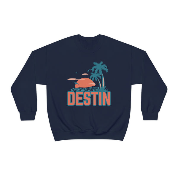 Destin, Florida Sweatshirt - Unisex Retro Palm Tree Crewneck Destin Sweatshirt
