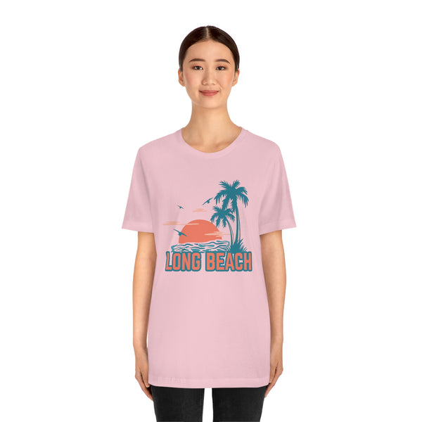 Long Beach, California T-Shirt - Retro Palm Tree & Beach Unisex Long Beach Shirt