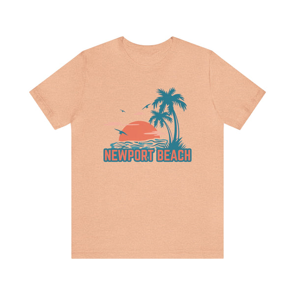 Newport Beach, California T-Shirt - Retro Palm Tree & Beach Unisex Newport Beach Shirt