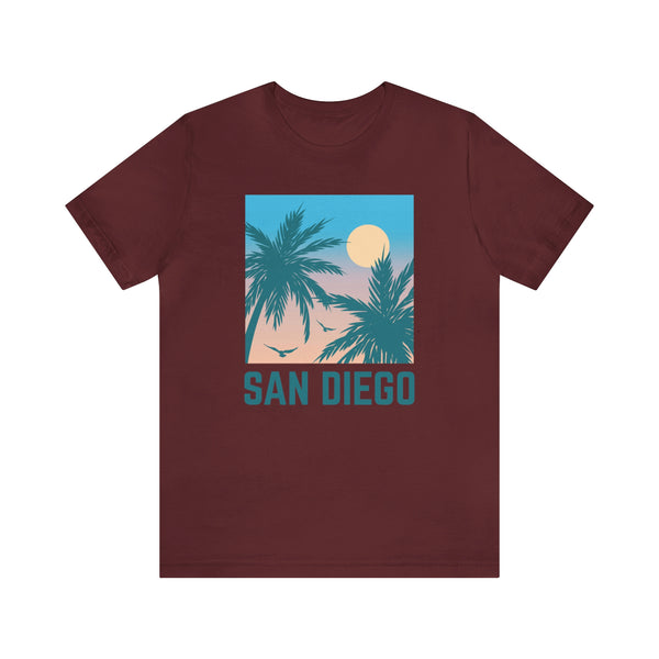 San Diego, California T-Shirt - Retro Palm Tree & Beach Unisex San Diego Shirt