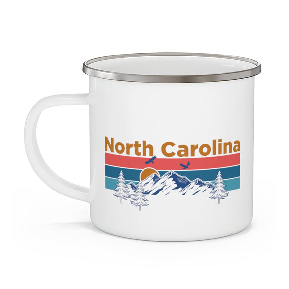 North Carolina Camp Mug - Mountain Sunset Enamel Campfire North Carolina Mug