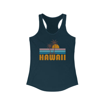 Buy solid-midnight-navy Hawaii Women's Tank - Retro Palm Tree Women's Racerback Hawaii Tank Top