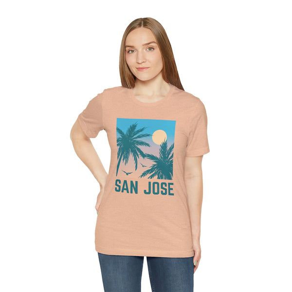 San Jose, California T-Shirt - Retro Palm Tree & Beach Unisex San Jose Shirt