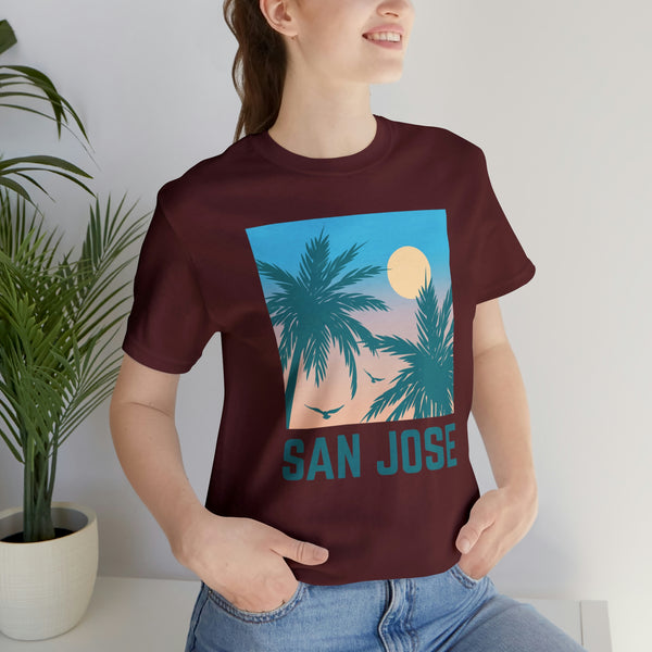 San Jose, California T-Shirt - Retro Palm Tree & Beach Unisex San Jose Shirt
