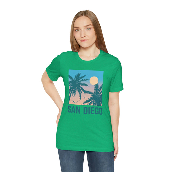 San Diego, California T-Shirt - Retro Palm Tree & Beach Unisex San Diego Shirt