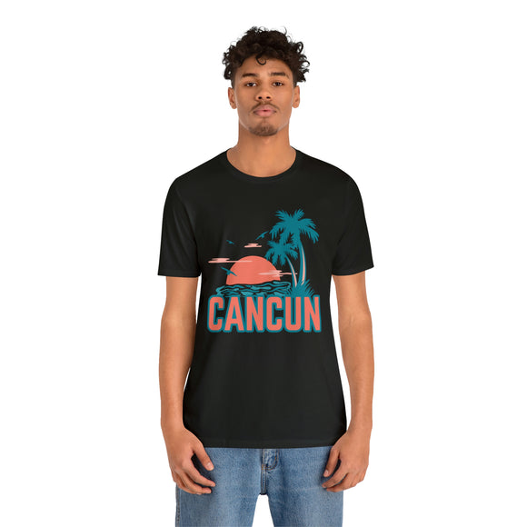 Cancun, Mexico T-Shirt - Retro Palm Tree & Beach Unisex Cancun Shirt