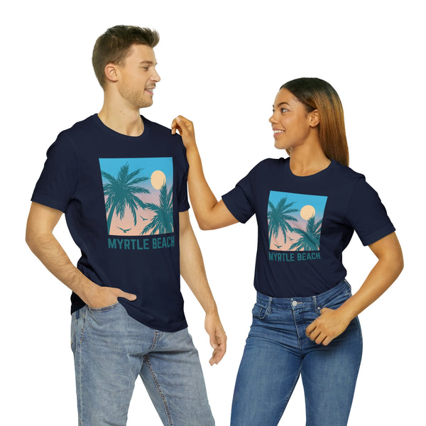 Myrtle Beach, South Carolina T-Shirt - Retro Palm Tree & Beach Unisex Myrtle Beach Shirt