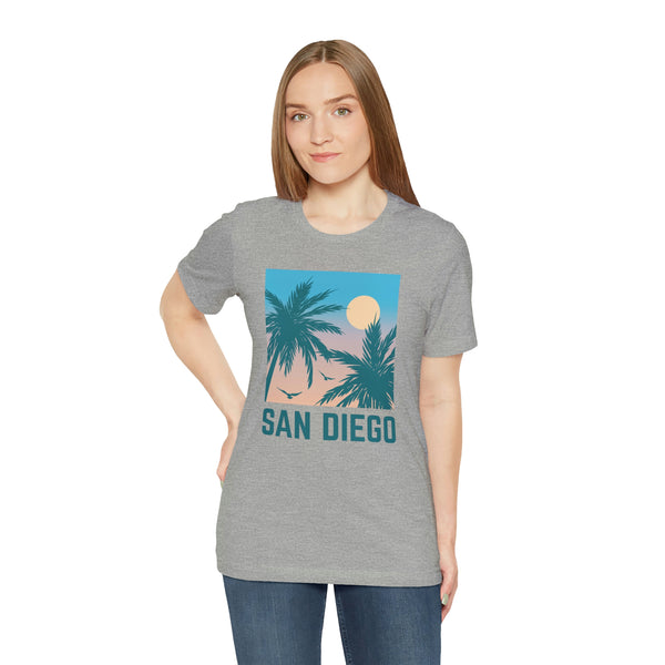 San Diego, California T-Shirt - Retro Palm Tree & Beach Unisex San Diego Shirt