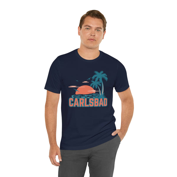 Carlsbad, California T-Shirt - Retro Palm Tree & Beach Unisex Carlsbad Shirt