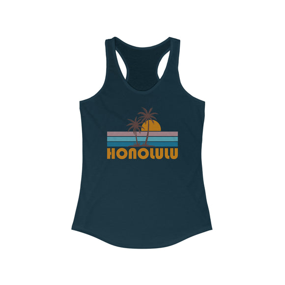 Honolulu, Hawaii Women's Tank - Retro Palm Tree Women's Racerback Honolulu Tank Top